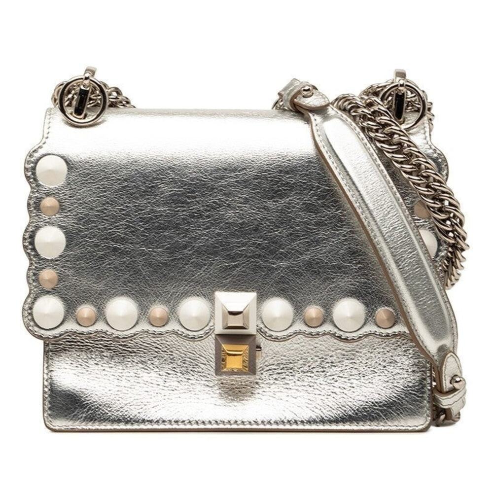 Fendi Mini Kan I Chain Shoulder Bag Silver